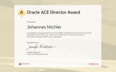 Oracle ACE Director Award for Johannes Michler!