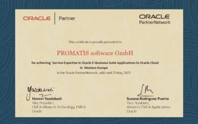 PROMATIS receives Certificate: Expertise in Oracle E-Business Suite Applications to Oracle Cloud in Western Europe